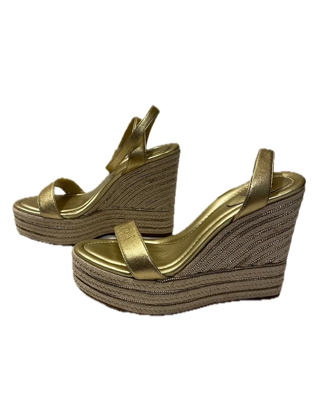 Michael Kors Metallic Gold Espadrille Wedge Sandals Platforms Women’s Size 8.